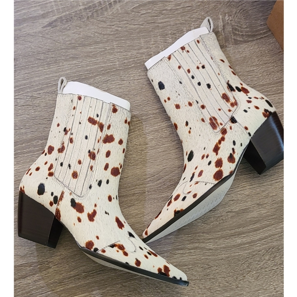 New Matisse Collins White Speckle Calf Hair Leather Boot 7.5 Western Boho Cowboy - Picture 4 of 15